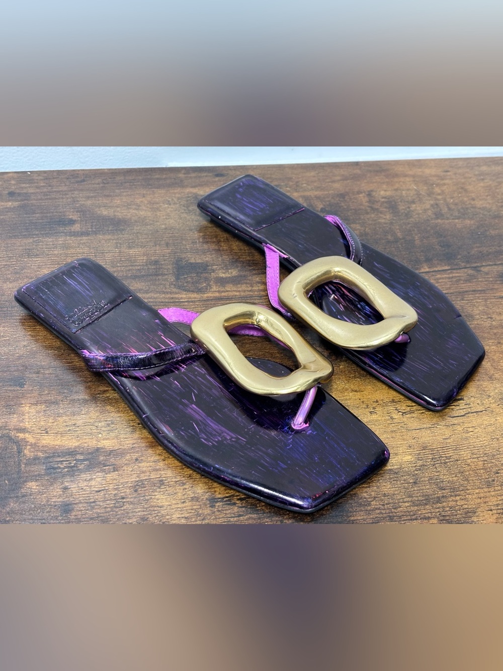 JEFFREY CAMPBELL Linques Dark Purple Gold Thong Sandals Women’s Size 6 1/2